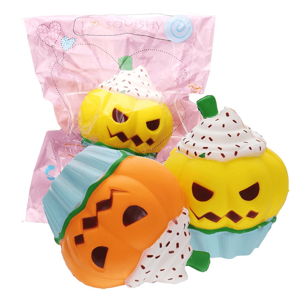 3PCS Halloween Pumpkin Ice Cream Squishy 13*10CM Slow Rising Soft Toy with Packaging