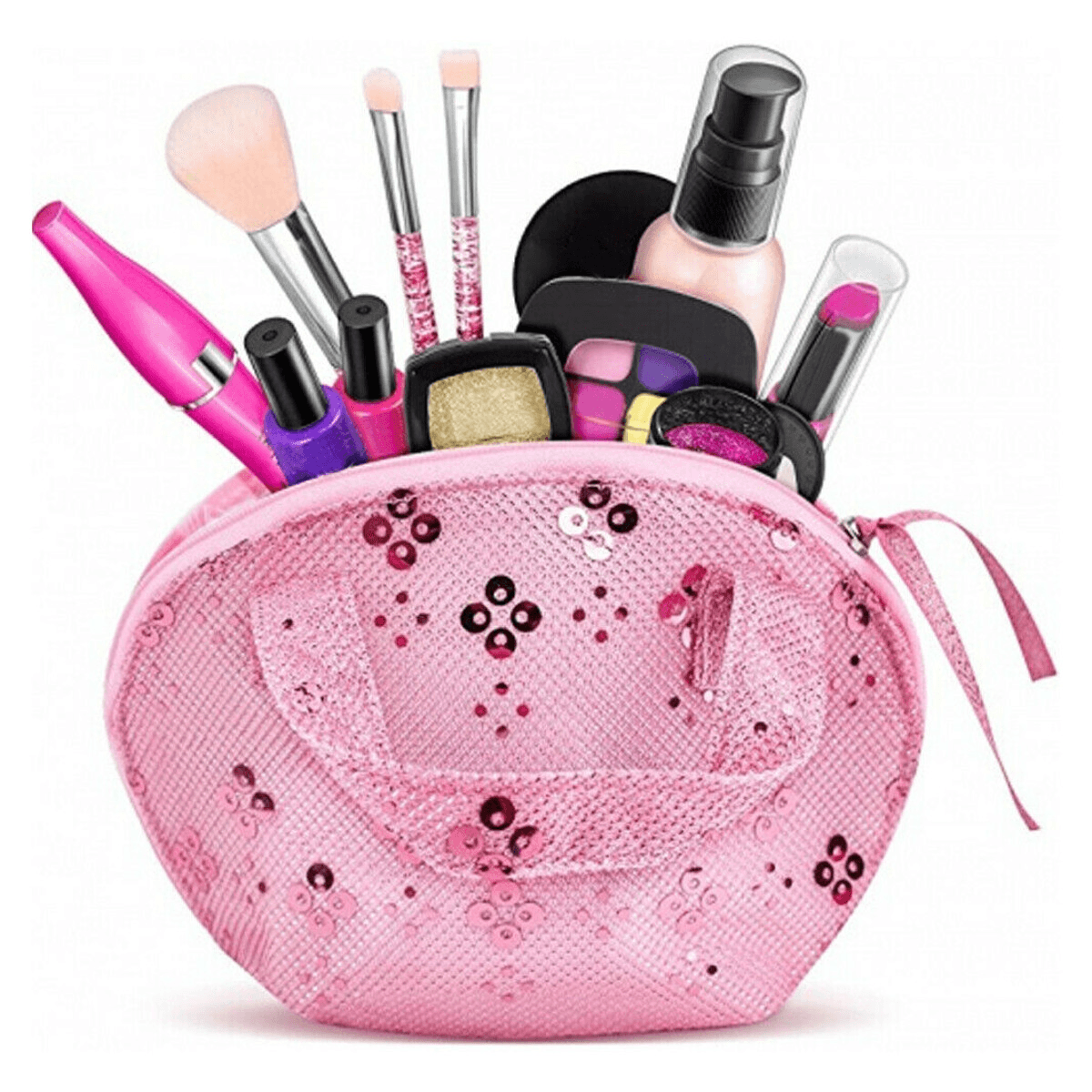 Lot de 12 faux pinceaux de maquillage pour fard à paupières, vernis à ongles pailleté, ensemble de jeu avec sac de rangement pour petite fille, cadeau cosmétique