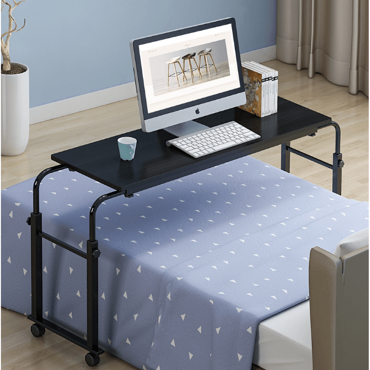 Adjustable Rolling Laptop Computer Desk Bed Desk over Bed Lap Desk Table Foldable Breakfast Serving Bed Tray with Wheels