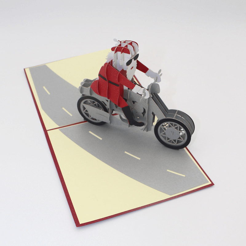 Christmas 3D Motorcycle Santa Claus Pop up Greeting Card Christmas Gifts Party Greeting Card