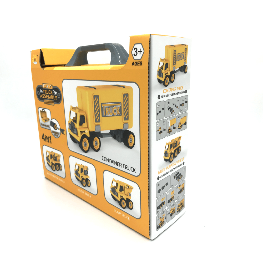 4 en 1 Puzzle détachable DIY Camion assemblé Véhicule d'ingénierie Grue de chargement et de déchargement Modèle moulé sous pression Jouet