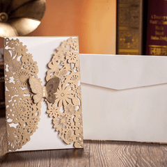 10Pcs Gold Paper Wedding Invitation Envelope Laser Cut Wedding Invitation Cards Birthday Party Card