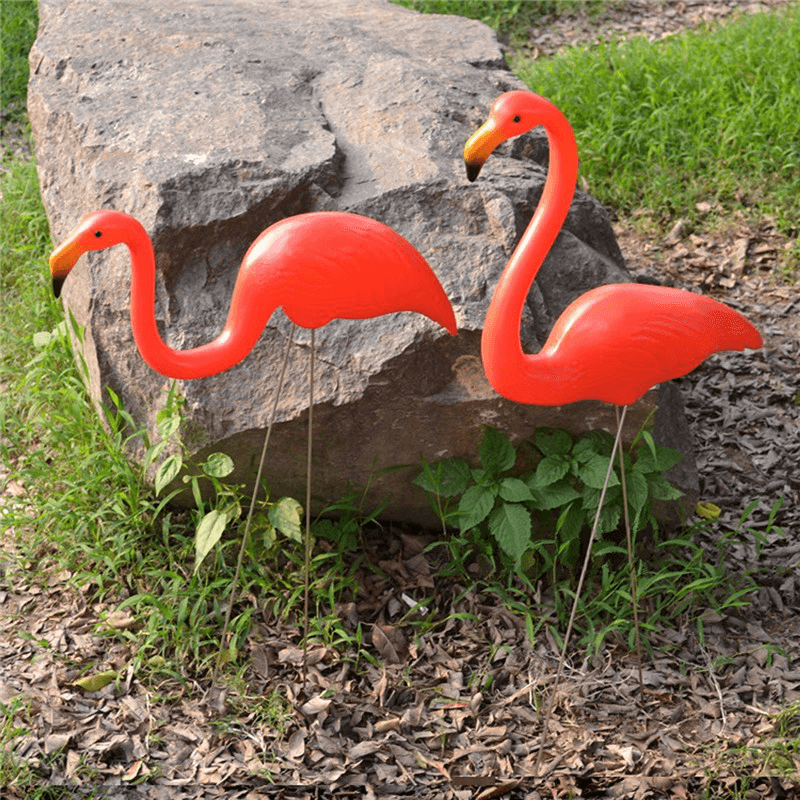 1 paire de figurines de flamants roses rouges en plastique pour décoration de jardin de prairies de fête