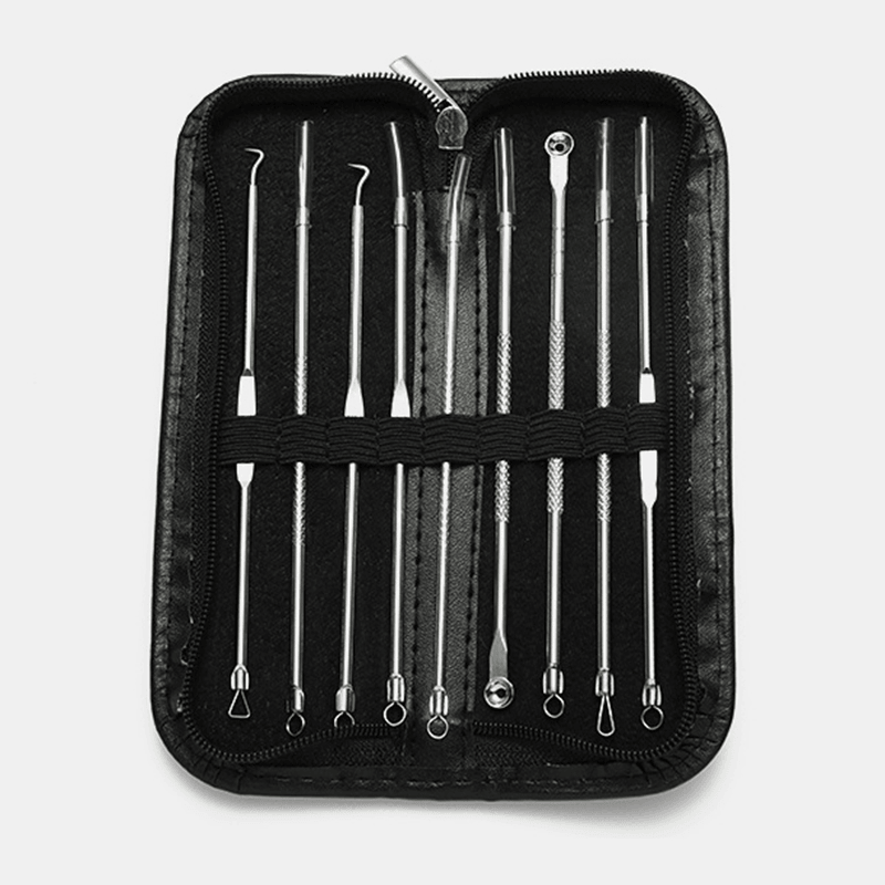 Ensemble de 9 outils pour éliminer l'acné, aiguilles à double tête en acier inoxydable pour éliminer les points noirs, outil de soin du visage