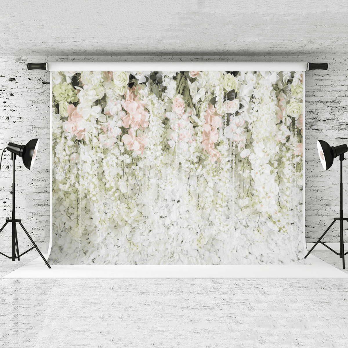 0,9 x 1,5 m, 1,5 x 2,1 m, 1,8 x 2,7 m, toile de fond murale pour studio de photographie, motif fleurs blanches, pour anniversaire, mariage, fête