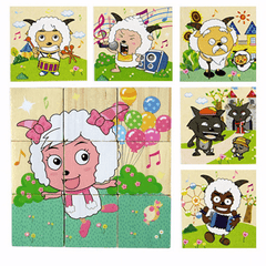 Blocs de puzzle de dessin animé pour enfants Jouets éducatifs colorés en bois pour enfants