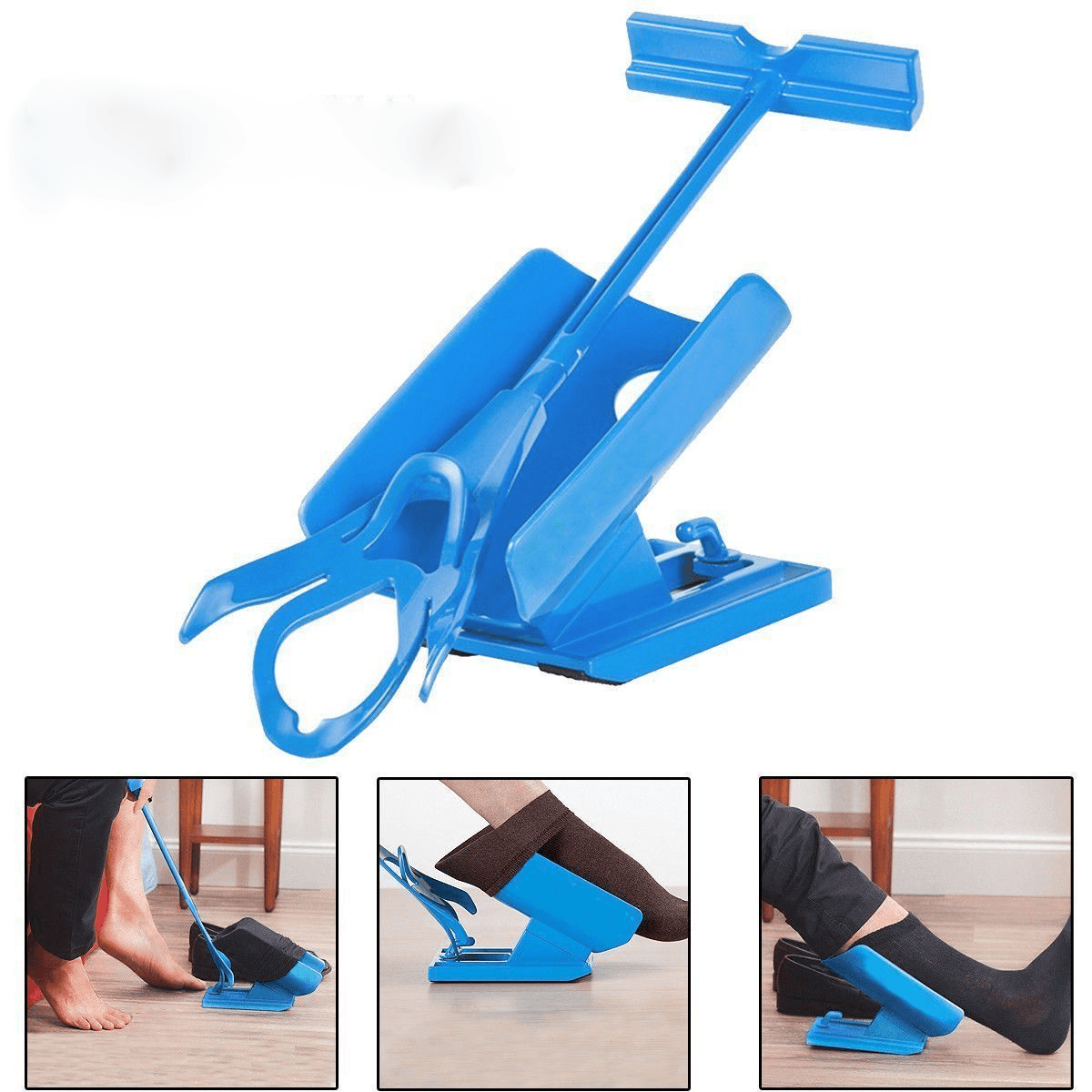 1 kit d'aide à l'enfilage des chaussettes bleu pour aider à enfiler les chaussettes sans se pencher Chausse-pied adapté aux chaussettes Support de pied