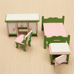 Kit de dormitorio en miniatura para casa de muñecas, juego de muebles de madera, juguete de juego de rol para familias