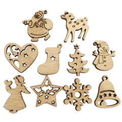 100PCS Wooden Piece Cartoon Cute Creative DIY Cutouts Craft Embellishments Wood Ornament Decorations