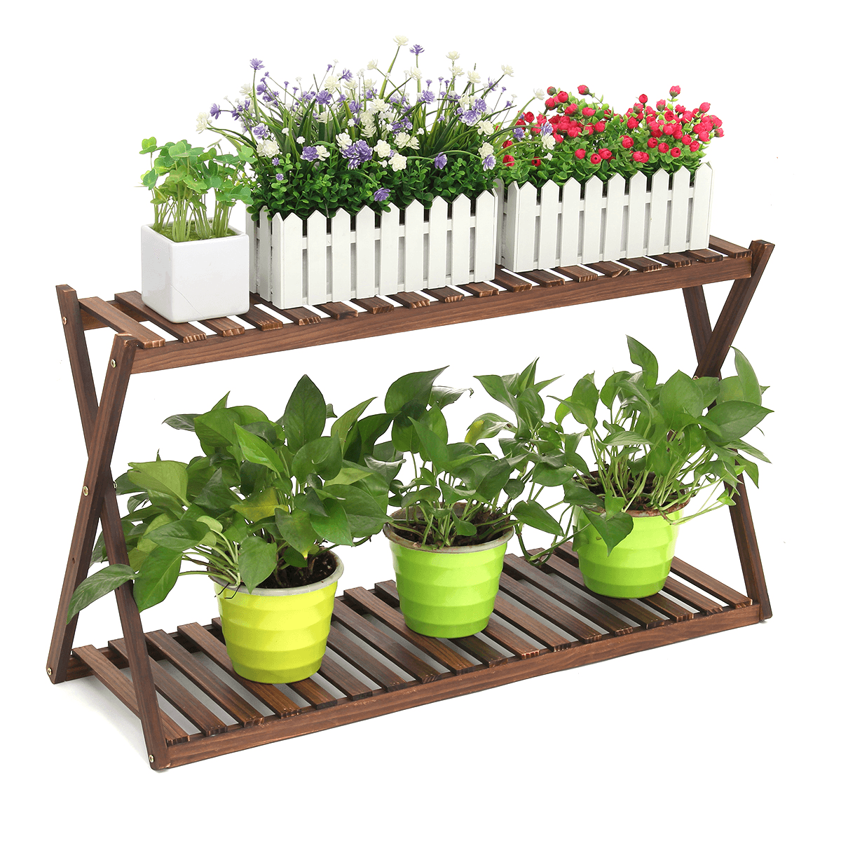 Support de plantes à 2 niveaux, étagères pour pots de fleurs, intérieur et extérieur, jardin, maison, bureau, jardinière, étagère de rangement