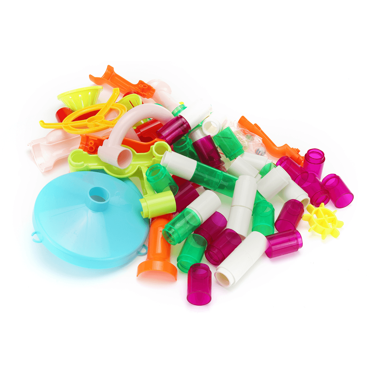 Lot de 105 sous-verres en plastique transparents colorés pour enfants, blocs de piste d'assemblage à faire soi-même, jouet pour cadeau d'anniversaire