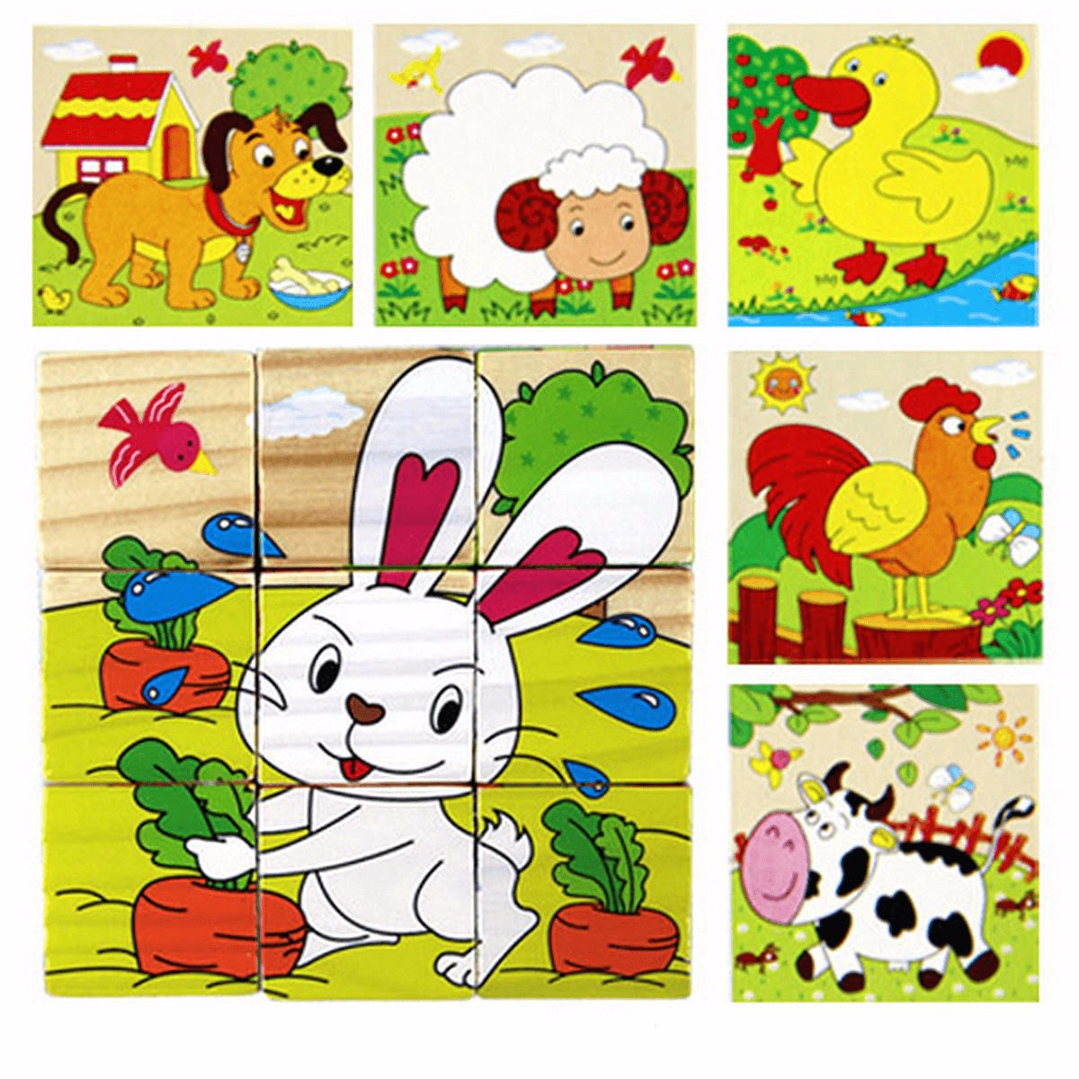 Blocs de puzzle de dessin animé pour enfants Jouets éducatifs colorés en bois pour enfants