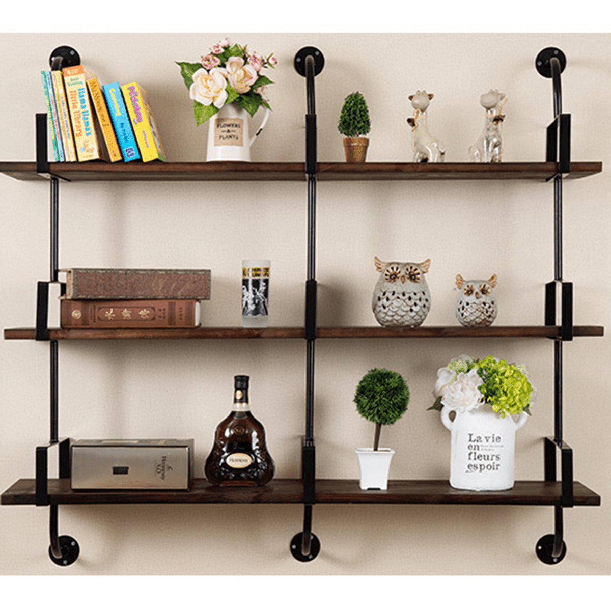 Estantería de pared de 2 piezas, estilo industrial retro, soporte para estantes de almacenamiento, 3 capas, de hierro, para decoración del hogar, cocina, habitaciones de niños