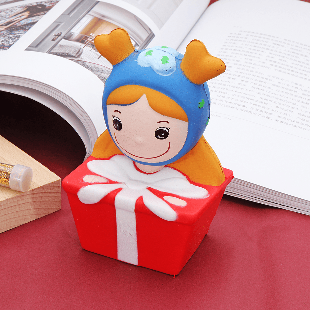 Christmas Elk Girl Squishy 14*7CM Slow Rising Soft Toy Gift Collection with Packaging