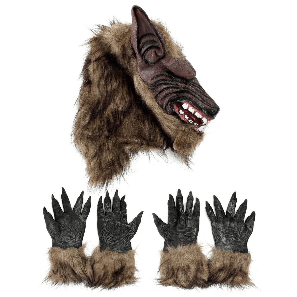 1/2PC Máscara de látex de goma con cabeza de lobo y guantes de hombre lobo para fiesta de Halloween, cosplay aterrador