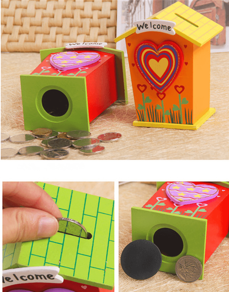 1 caja de madera para ahorrar dinero con forma de flor y corazón, regalo novedoso, juguetes