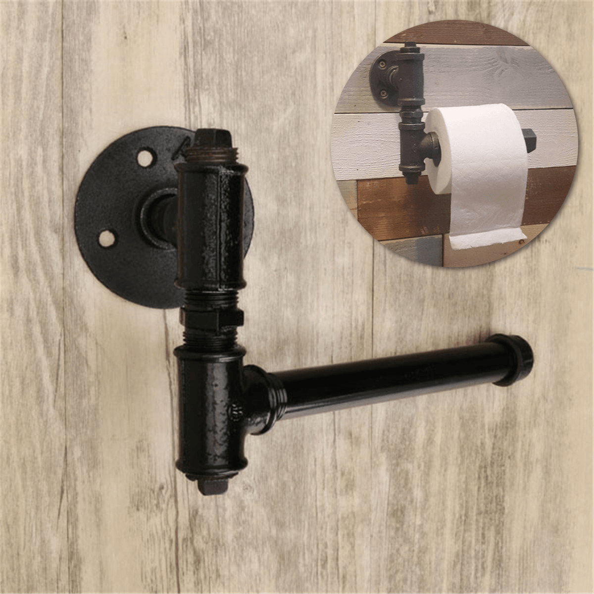 210Mm Industrial Retro Iron Pipe Tissue Paper Roll Holder Toliet Wall Mount Hanger