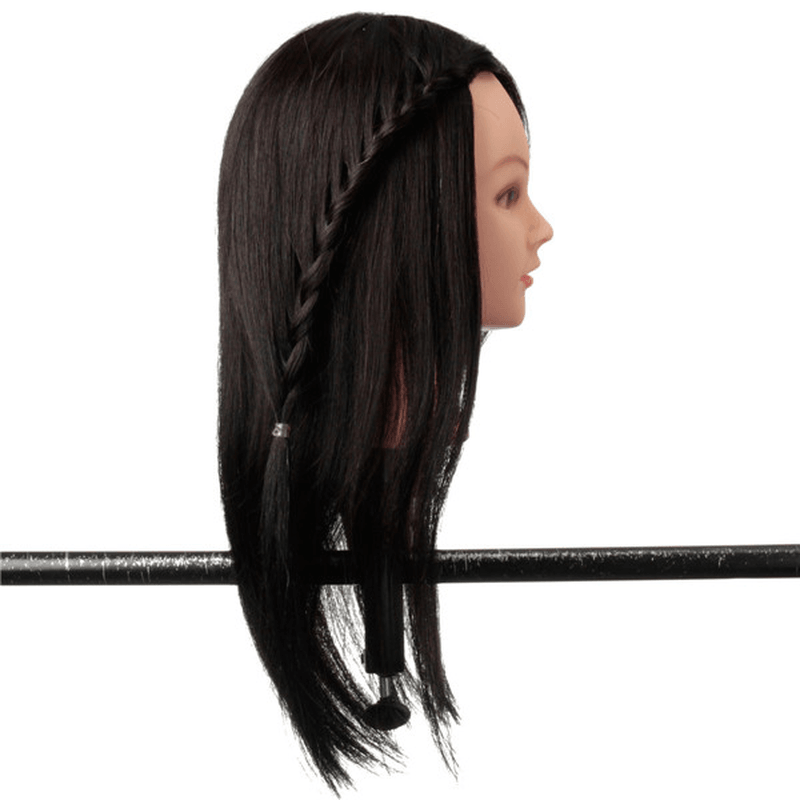 Maniquí de práctica 100 % negro con cabello humano real, cabezal de entrenamiento para peluquería, soporte de pinza para corte