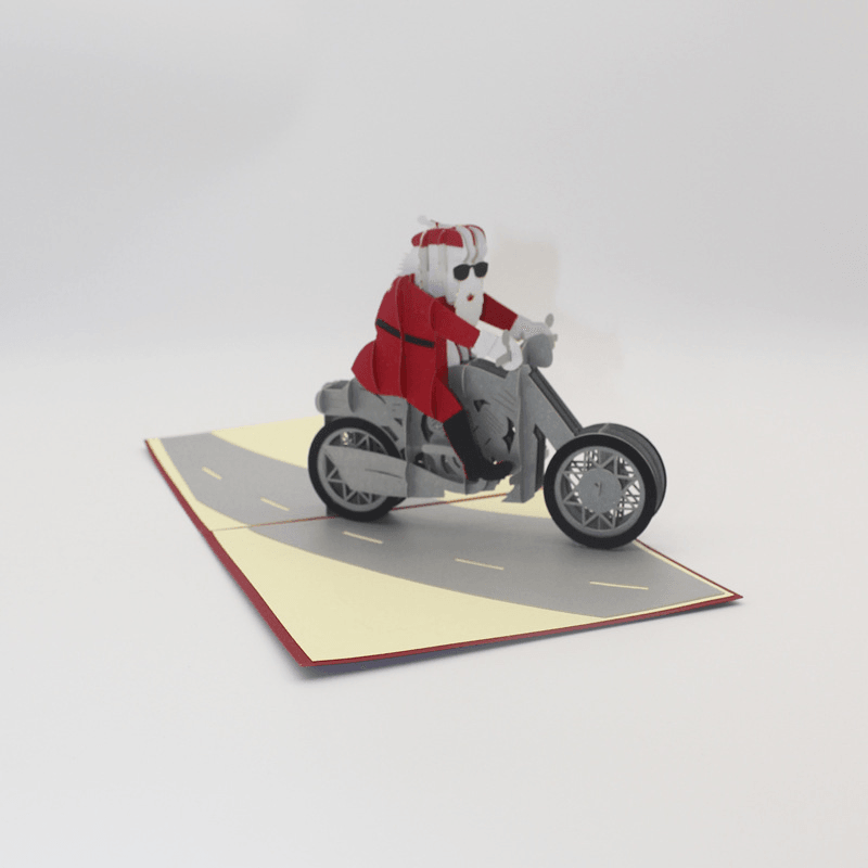 Christmas 3D Motorcycle Santa Claus Pop up Greeting Card Christmas Gifts Party Greeting Card