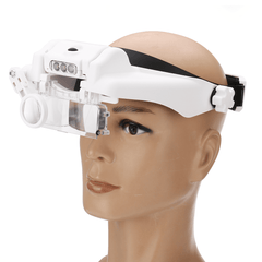 1.5X 2.0X 8X Headband Magnifying Glass Bracket 3 LED Light Protable Helmet Illuminated Magnifier