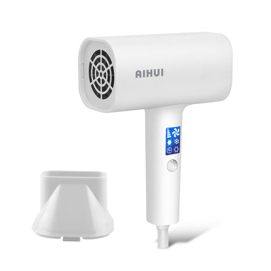 AIHUI 220V 1800W Portable Hair Dryer Intelligent Frequency Conversion Wind Smart LCD Display White 3 in 1 50Hz Blue Negative Ion Hair Salon Home Travel