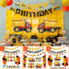 Construction Truck Birthday Flag Sign Cake Insert Aluminum Film Balloon Engineering Car for Party Decoration