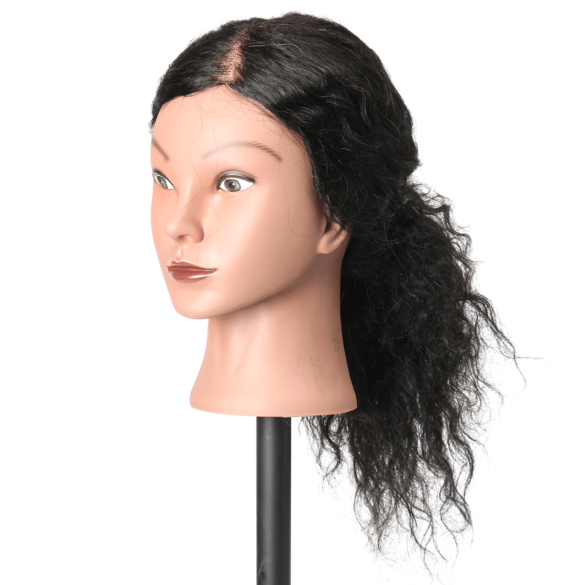 48Cm 100% Human Hair Hairdressing Mannequin Head Practice Model Long Curly Hair