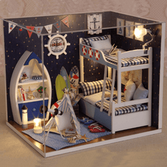 Kit de muebles en miniatura para casa de muñecas, hecho a mano, para habitación creativa, con luz LED, cubierta a prueba de polvo, juguete para niños, regalo de cumpleaños, colección de decoración del hogar