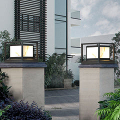 Lámpara de cabeza de columna para exteriores, moderna, cuadrada, con energía solar, estilo chino, LED, para paisaje de césped 