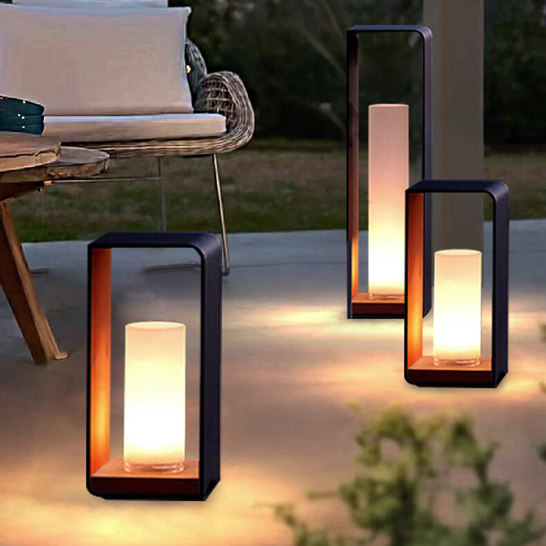 Lampe de paysage de pelouse imperméable à LED en acier inoxydable et acrylique à cadre carré minimaliste moderne pour patio extérieur 