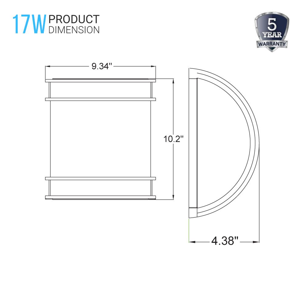 10.25" Dimmable Half Cylinder LED Wall Sconce BN Color, 17W, 1100 Lumens, AC120V, For Living Room, Bedroom, Hallway, Kitchen