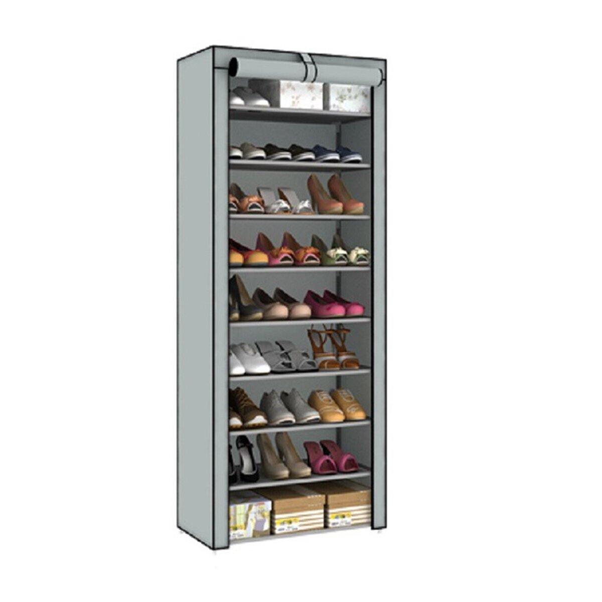 Étagère à chaussures à 10 niveaux et 9 treillis, armoire de rangement avec housse anti-poussière 