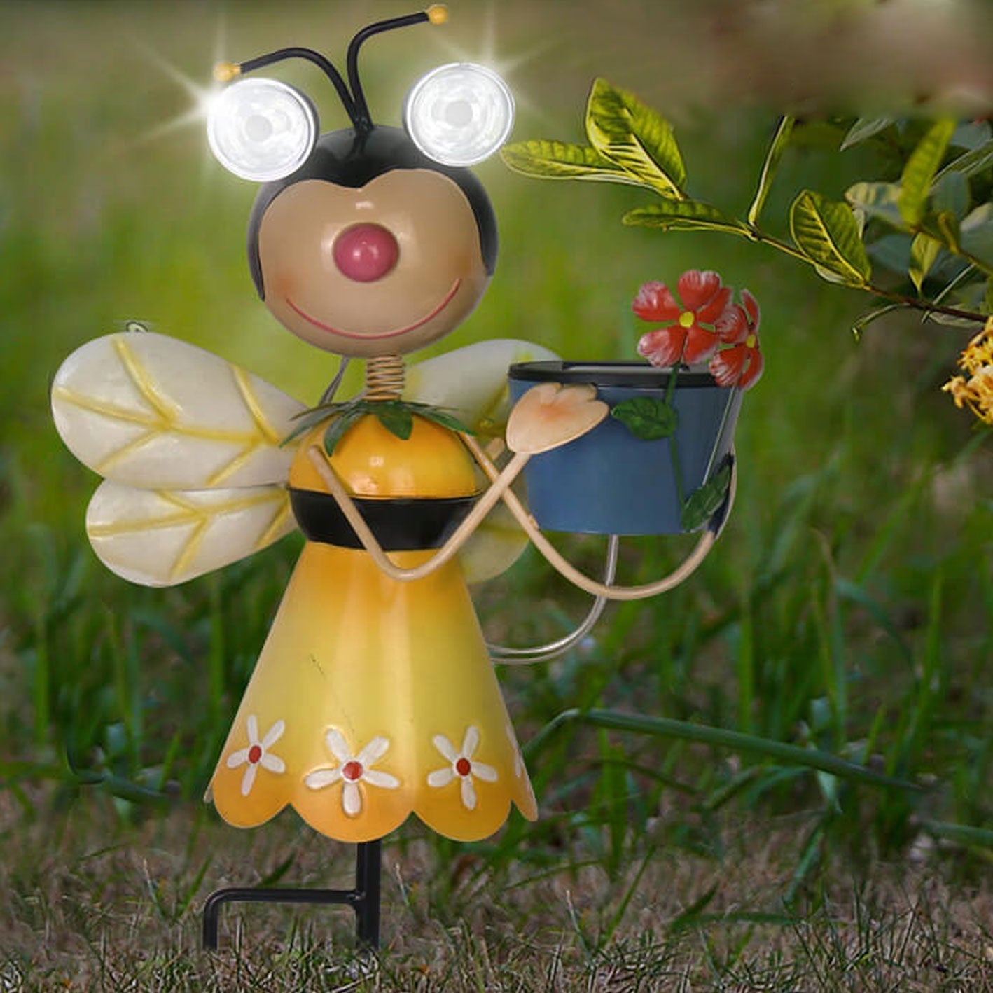 Solar Creative Bees Ladybug Iron Outdoor Patio Decorative Ground Plug Path Light