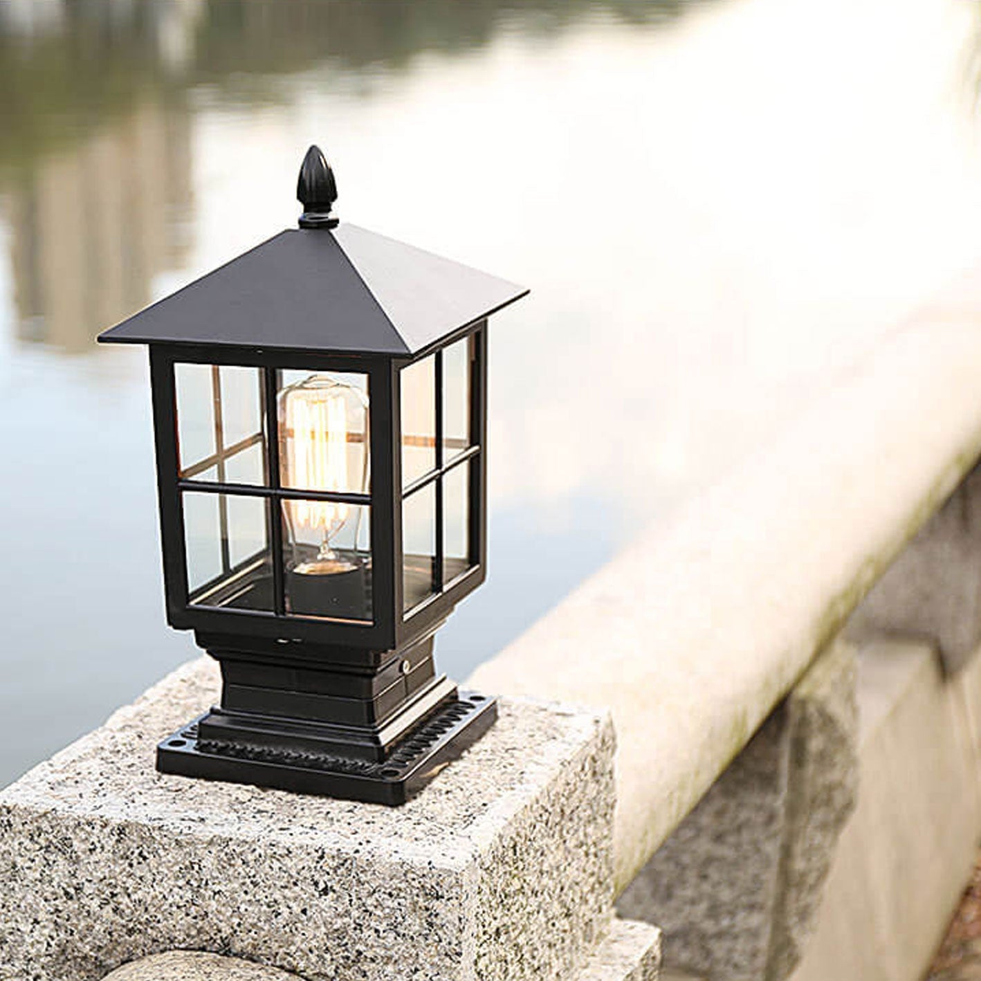 European Outdoor Column Lantern Waterproof  Rustproof 1-Light Patio Light