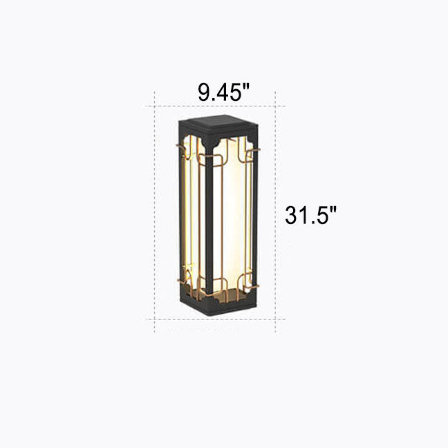 Lámpara LED solar de acero inoxidable rectangular de lujo para exteriores, de estilo chino 