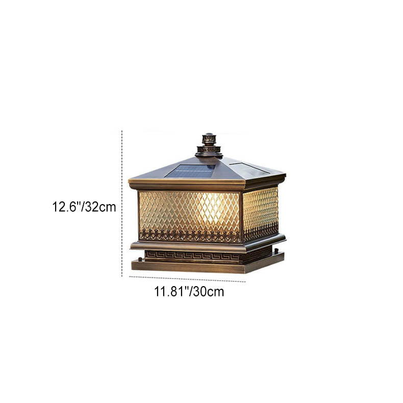 Lampe solaire d'extérieur traditionnelle chinoise en laiton et verre à 1 lampe pour jardin 