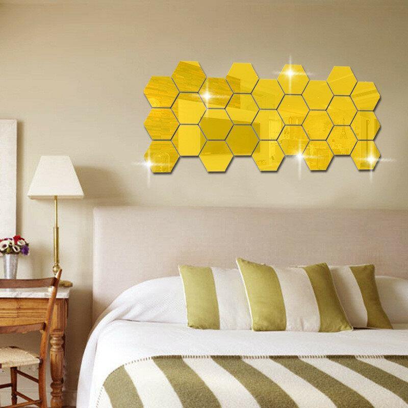 Lot de 12 autocollants muraux 3D en vinyle à effet miroir hexagonal amovible pour décoration de maison, salon, art 