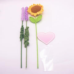 Ramo de flores de lavanda y girasol de Masijssa, ramo de flores artificiales de ganchillo hecho a mano para cumpleaños, bodas, San Valentín, regalo de graduación, decoración de mesa para el hogar y la oficina, ramo de flores terminado