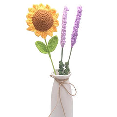 Ramo de flores de lavanda y girasol de Masijssa, ramo de flores artificiales de ganchillo hecho a mano para cumpleaños, bodas, San Valentín, regalo de graduación, decoración de mesa para el hogar y la oficina, ramo de flores terminado