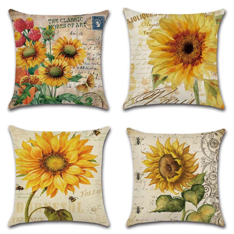 Funda de almohada decorativa de lino y algodón de 18 x 18 pulgadas con diseño de girasol, color verde 