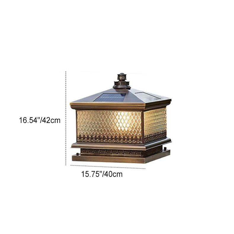 Lampe solaire d'extérieur traditionnelle chinoise en laiton et verre à 1 lampe pour jardin 