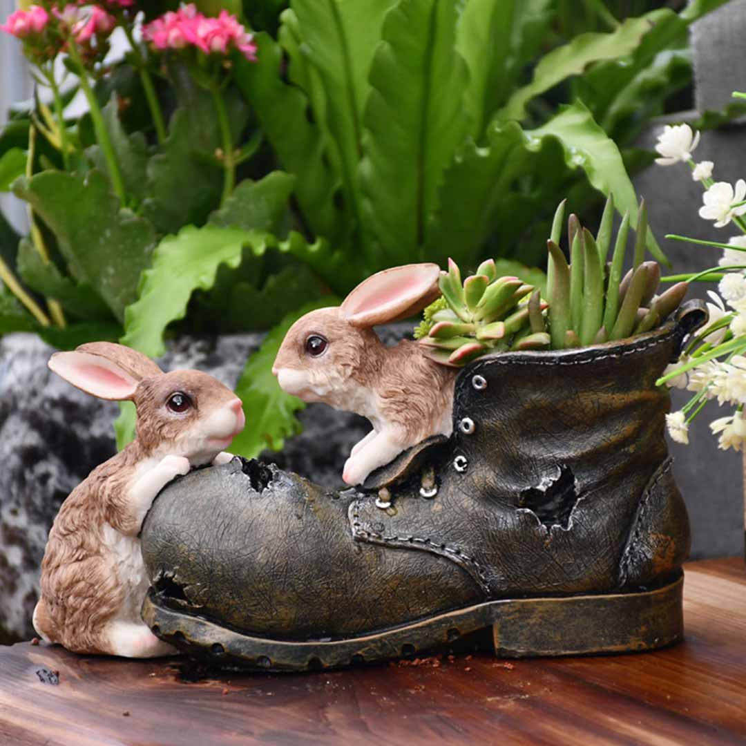 Pot de fleurs en résine en forme de lapin