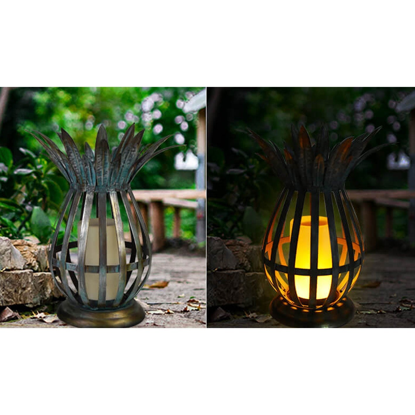 Bougie solaire en fer en forme d'ananas creuse à LED décorative pour pelouse 