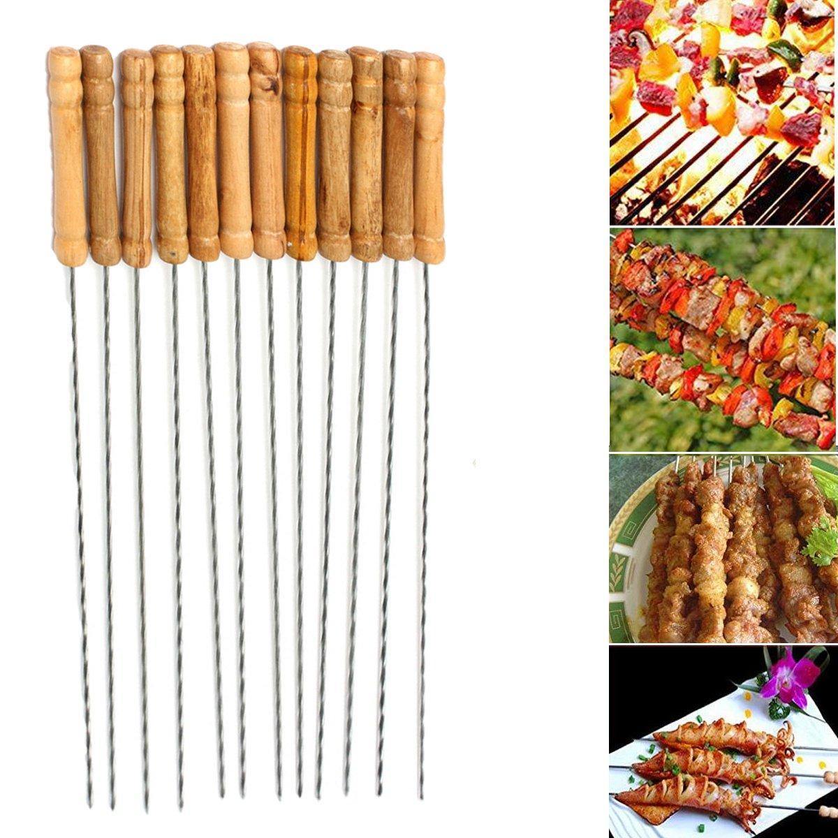 Lot de 12 brochettes de barbecue en acier inoxydable et métal, ustensile pour brochettes de barbecue, 30 cm 