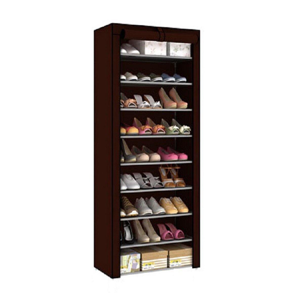 Étagère à chaussures à 10 niveaux et 9 treillis, armoire de rangement avec housse anti-poussière 