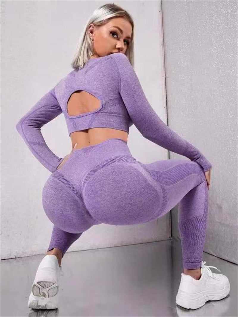 2 pièces costumes de sport à manches longues conception creuse hauts et fesses levage taille haute sans couture fitness leggings sport gym vêtements de sport tenues vêtements