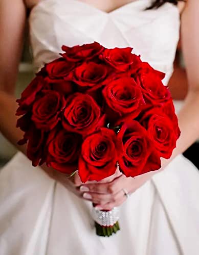 MISBEST Artificial Red Rose Flowers with Vase,Fake Silk Rose Bouquet with Glass Jar Home Rope for Wedding Proposal Bride Hobby Lobby Decoration Best Gift for Her(Red Rose)