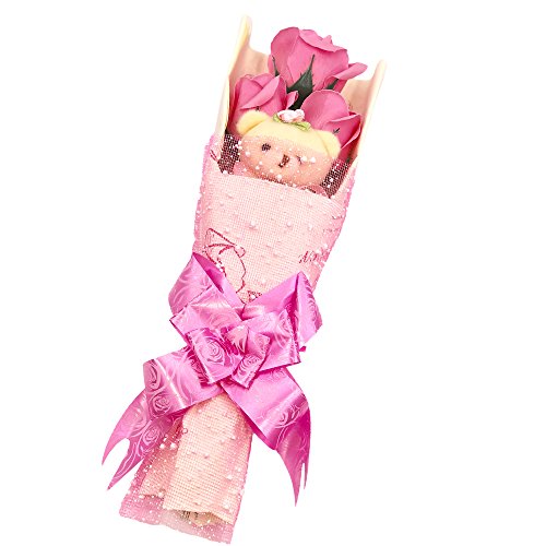 Coffret cadeau de 3 roses parfumées au savon Abbie Home avec un adorable ours en peluche pour elle, lui, la Saint-Valentin, un anniversaire, un mariage, la fête des mères, un cadeau d'anniversaire et une demande en mariage - Rose