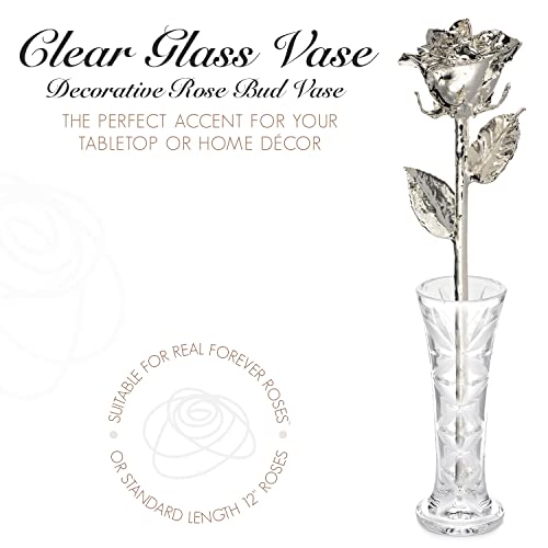 Forever Rose, une véritable rose en argent pur, unique en son genre, avec un vase en verre transparent, trempée à la main dans de la laque et garnie de rose argentée