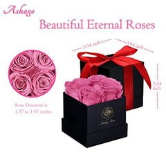 Roses éternelles Ashago dans une boîte, boîte à fleurs romantique, vraies roses qui durent longtemps, fleurs à livrer, pour elle, cadeaux pour maman, boîte noire carrée, 4 roses roses